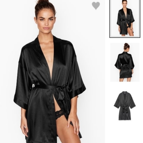 Victoria's Secret Black Satin Short Robe Sz S/M - Picture 2 of 11